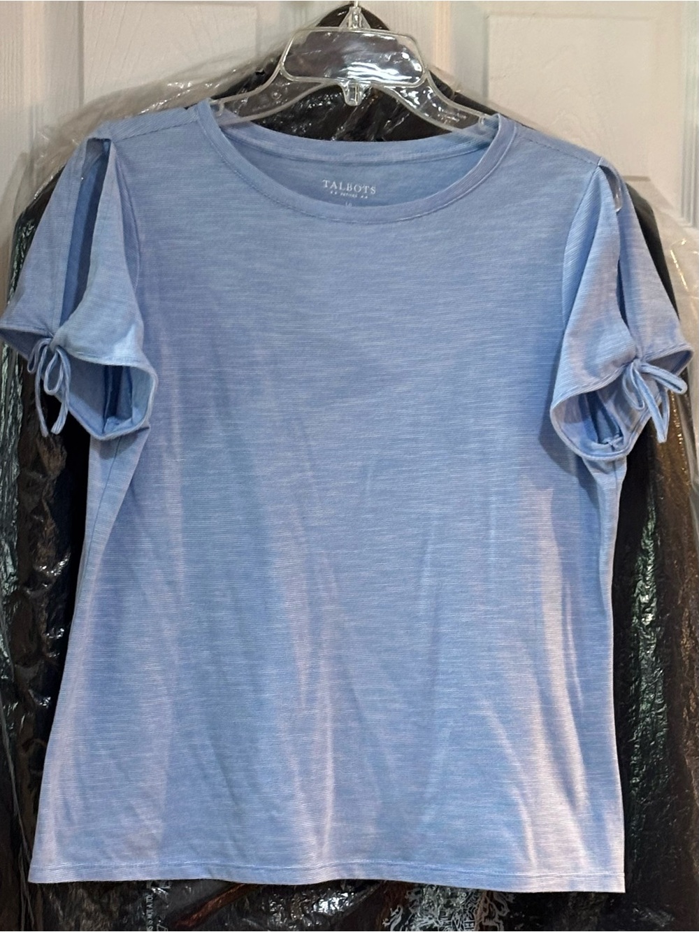 Talbots Sky Blue Short Sleeve Tee with Tie-Sleeve Detail - Picture 6 of 6